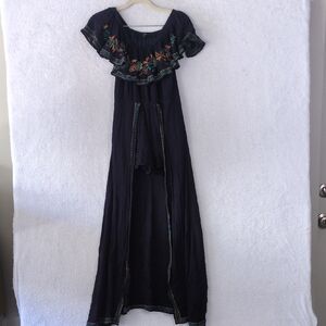 Papaya Junior's Navy Embroidered Off the Shoulder Flowy Romper Size S‎